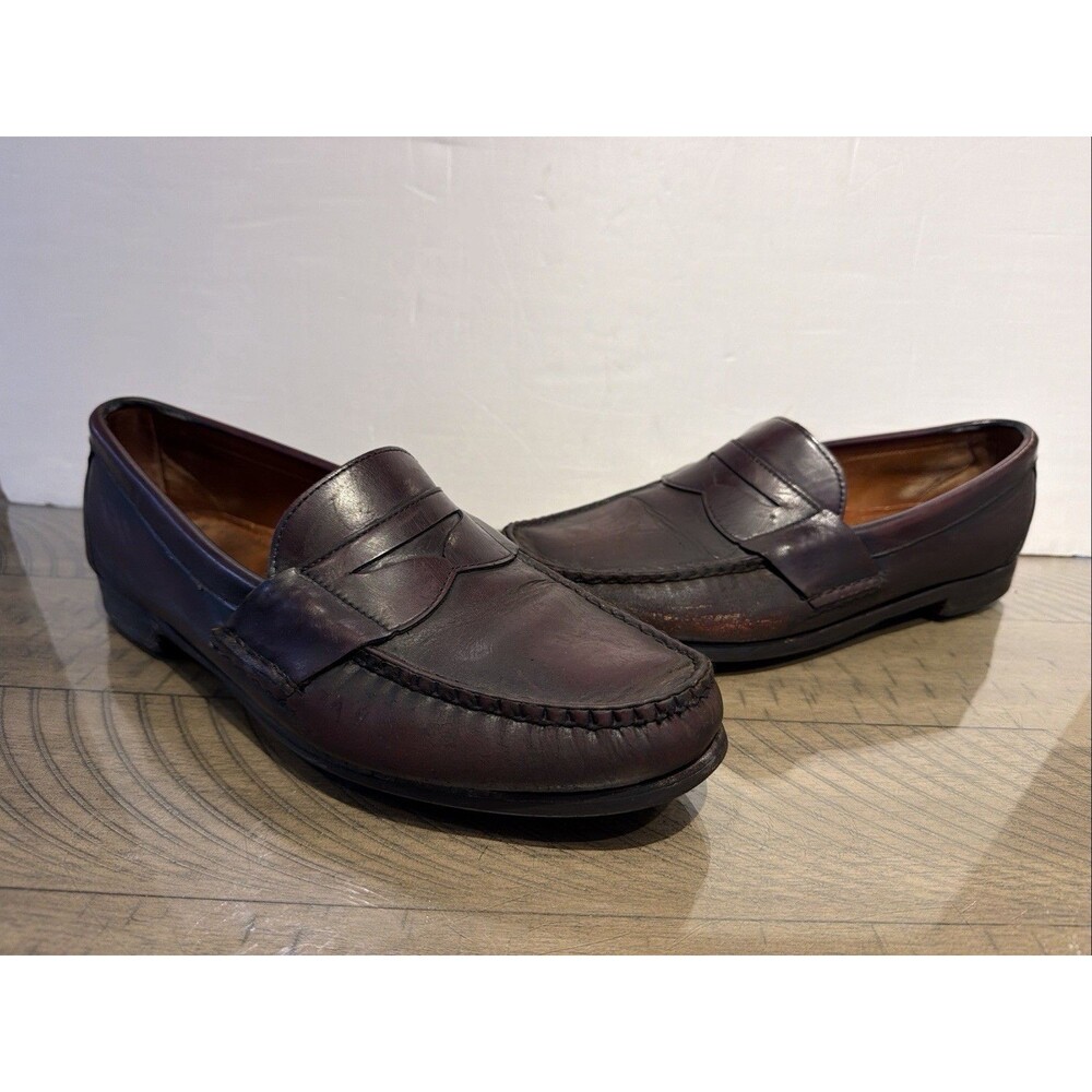 Allen Edmonds Walden Mens 12 D Burgundy Brown Leather Penny Loafers USA READ